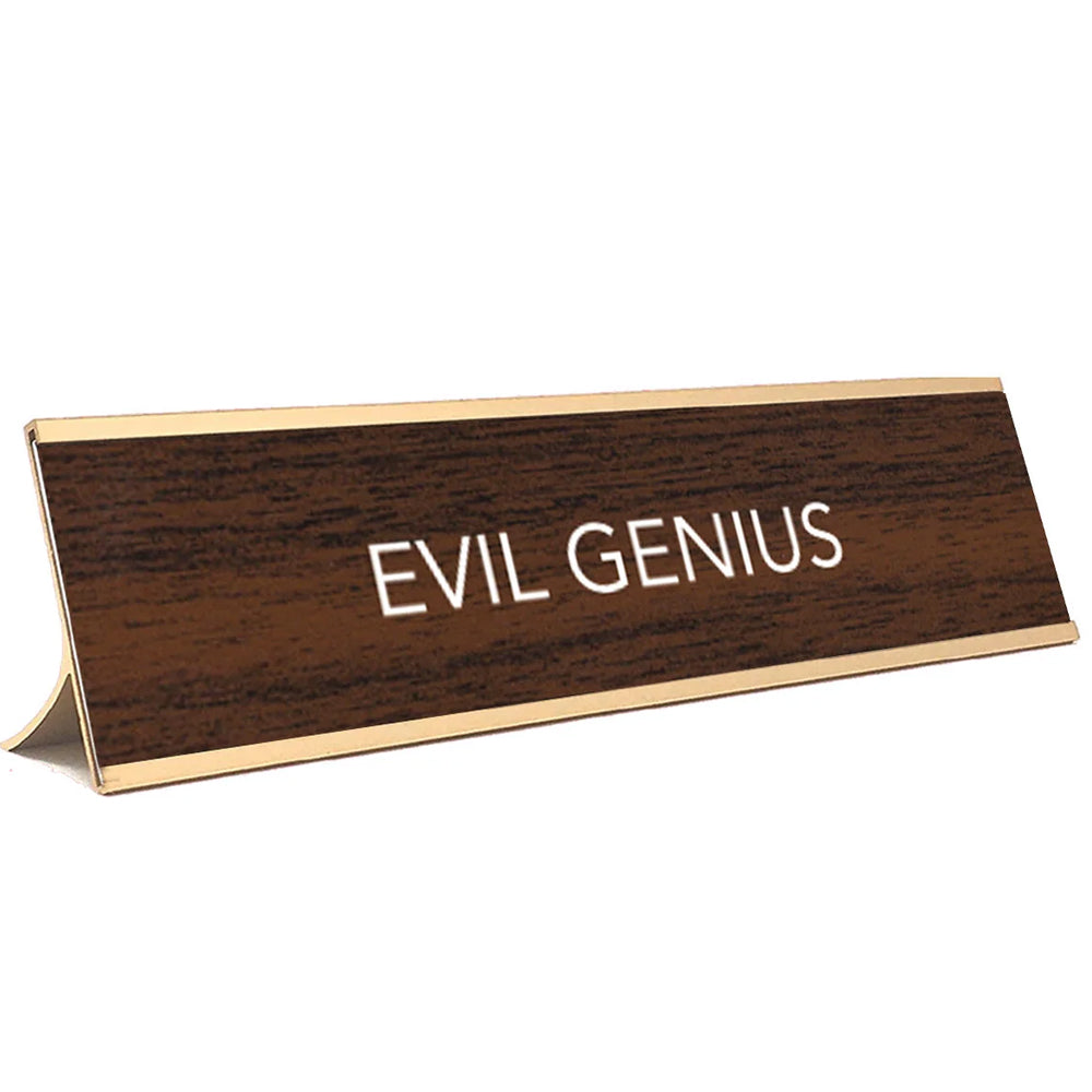 Aahs Enterprises Office Goods "Evil Genius" Desk Plate - Brown and Gold