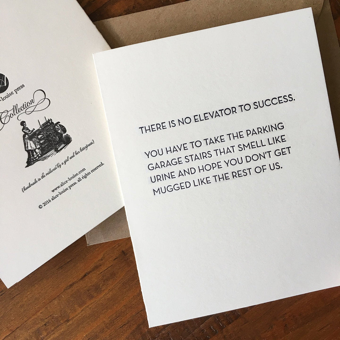 Alice-Louise Press Greeting Cards Elevator to Success Letterpress card