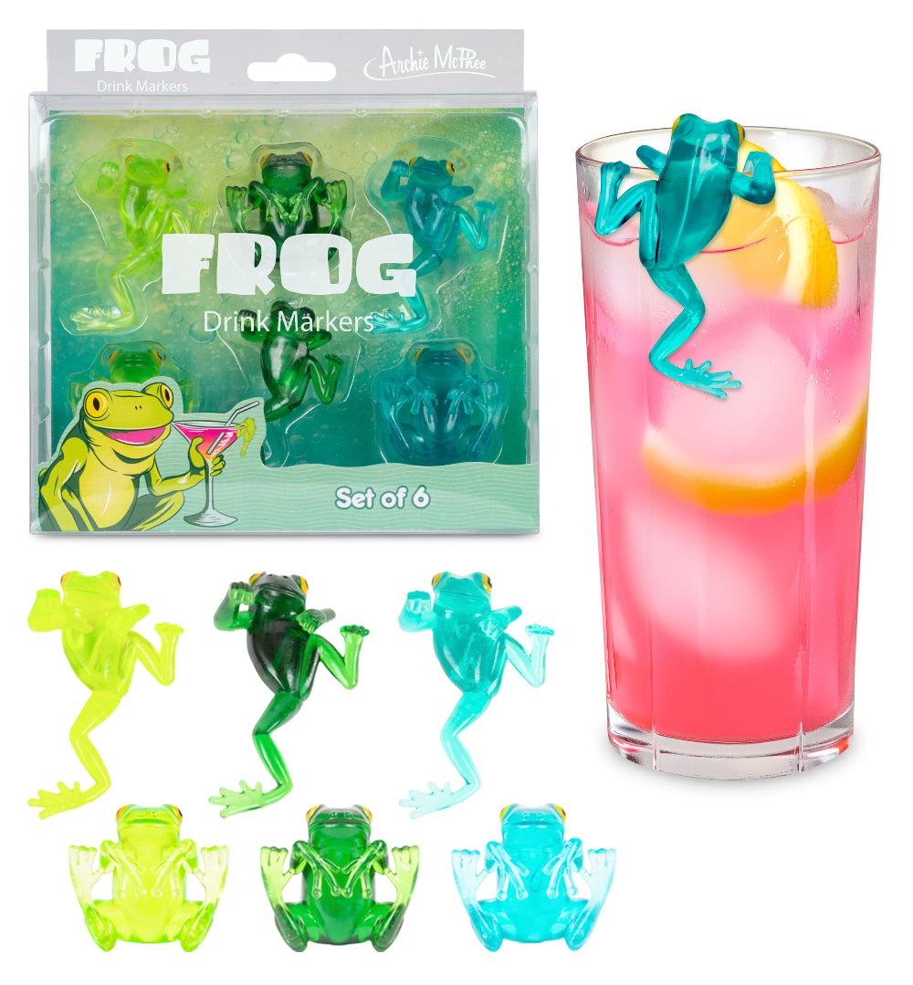 Archie McPhee - Accoutrements Kitchen & Table Frog Drink Markers - Set of 6