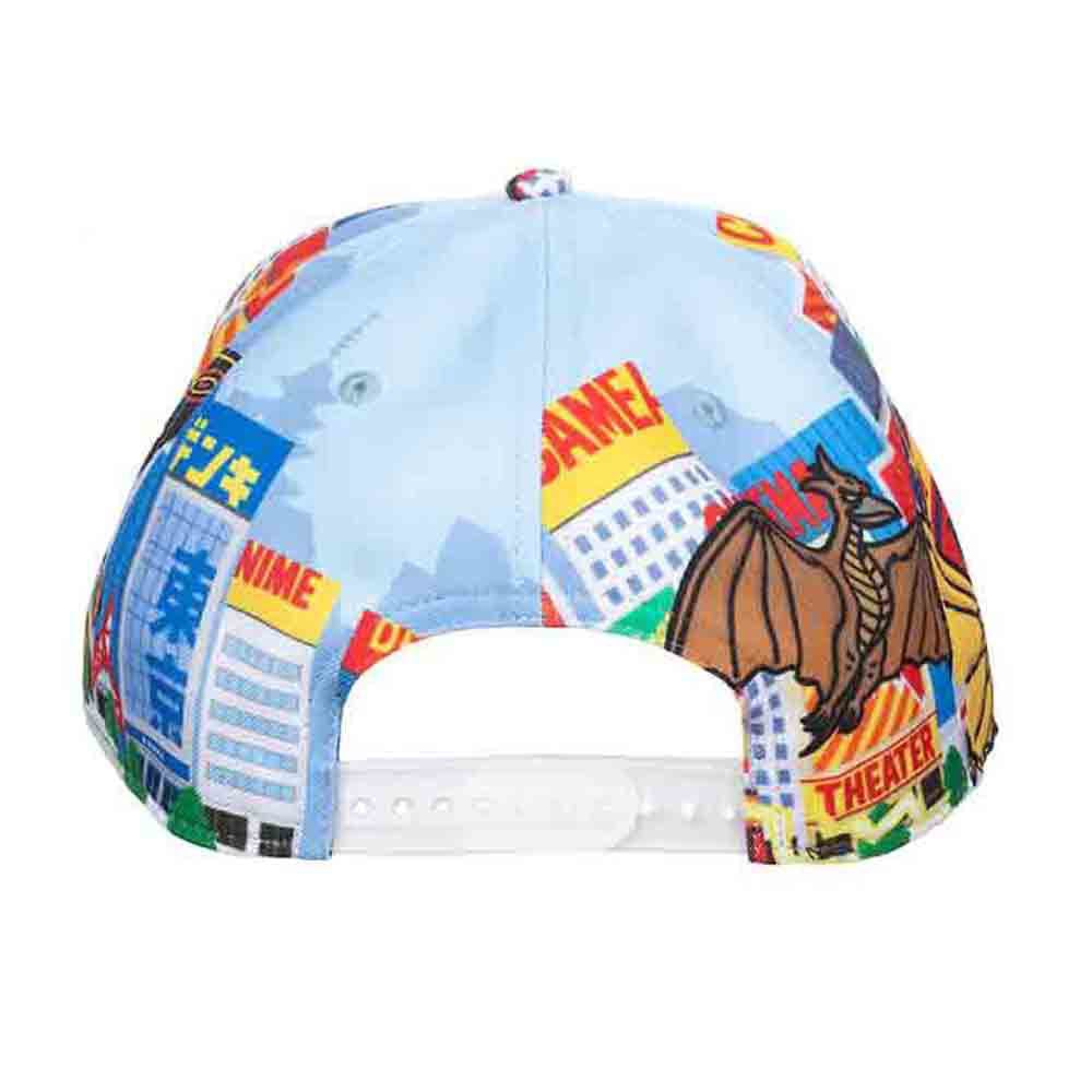BioWorld Socks & Tees Godzilla City & Monsters All Over Print Pre-Curved Snapback Cap Hat
