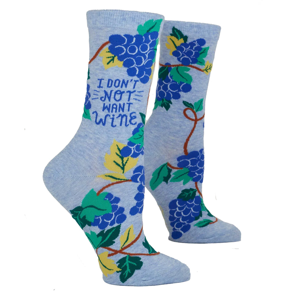Blue Q Socks & Tees Don't Not Want Wine Crew Socks