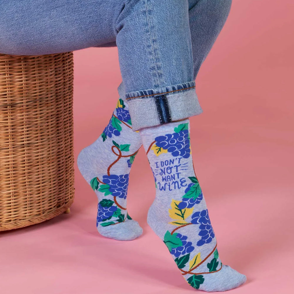Blue Q Socks & Tees Don't Not Want Wine Crew Socks