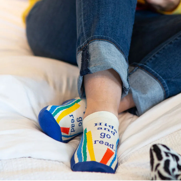 Blue Q Socks & Tees Hide and go read Sneaker Socks