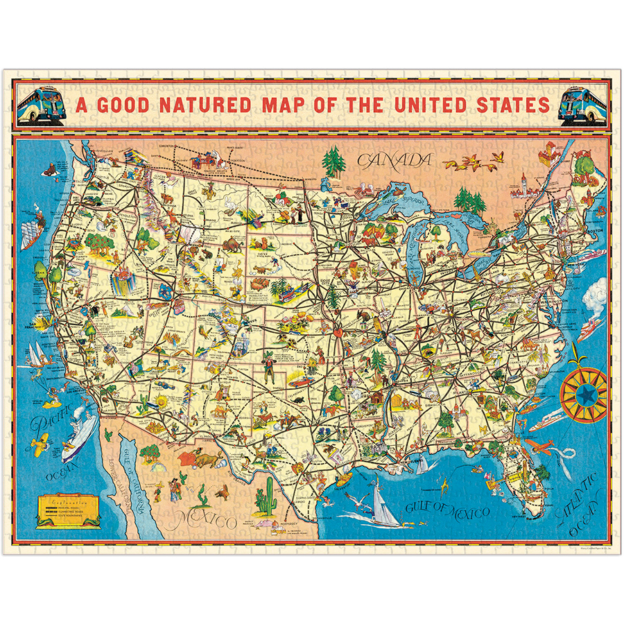 Cavallini Papers & Co Puzzles USA Map 1,000 Piece Puzzle