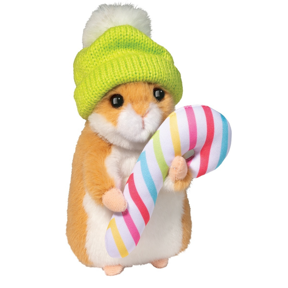 Douglas Toy Stuffed Plush Hamster W /Winter Hat & Candy Cane