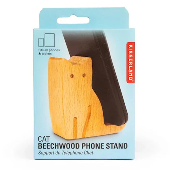 KIKKERLAND Office Goods Cat Beechwood Phone Stand