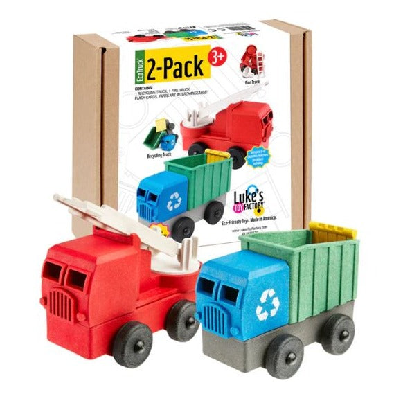 Luke's Toy Factory Toy Infant & Toddler Fire and Recycling Truck 2 Pack