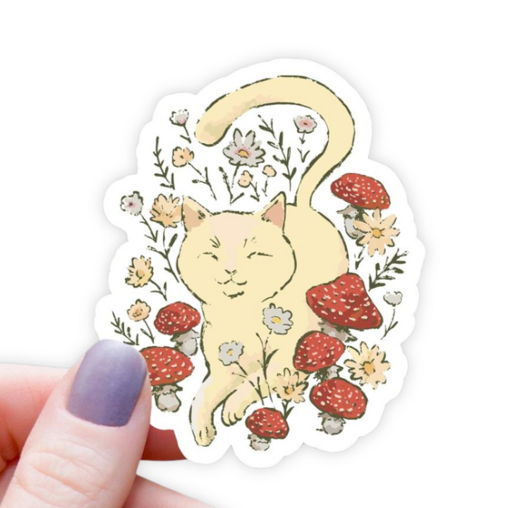 Mimic Gaming Co Magnets & Stickers Cat Walking Amongst Mushrooms Sticker - 3"