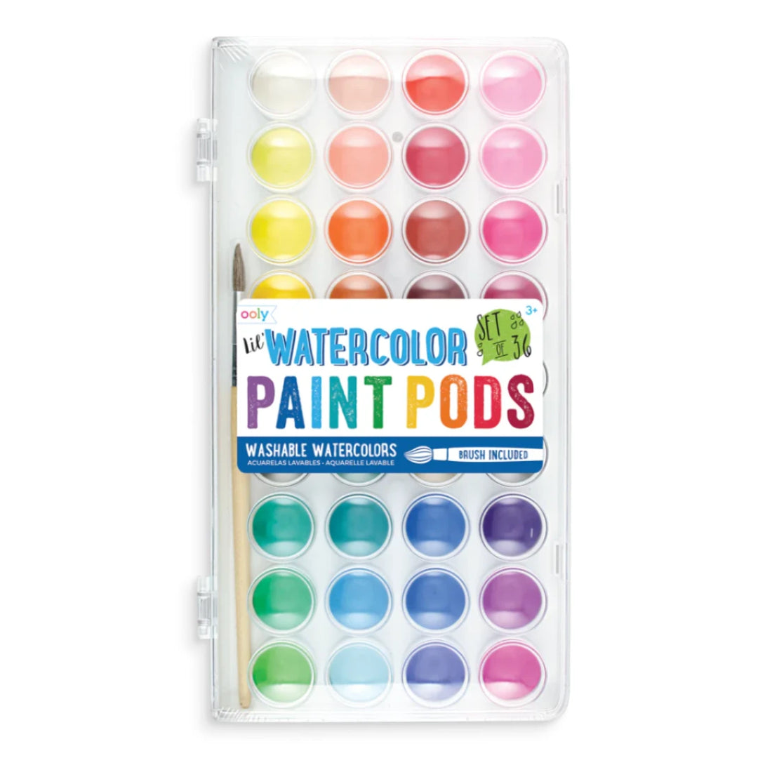 OOLY Arts & Crafts Lil Paint Pods - Set of 36 - Watercolors + Brush