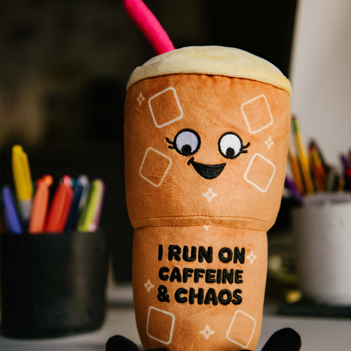 Punchkins Toy Stuffed Plush I run on Caffeine & Chaos (Iced Coffee) Plushie