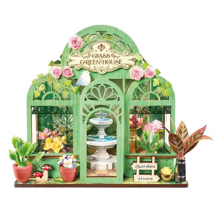 Robotime Factory Door Arts & Crafts Green Fountain Garden Mini Wooden DIY Kit