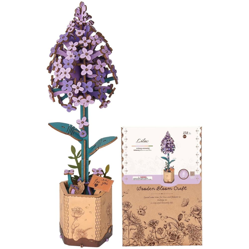 Robotime Factory Door Arts & Crafts Lilac Wooden Flower Bouquet - DIY Craft Kit