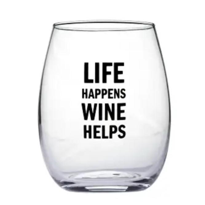 Snark City Drinkware & Mugs "Life Happens Wine Helps" Wine Glass