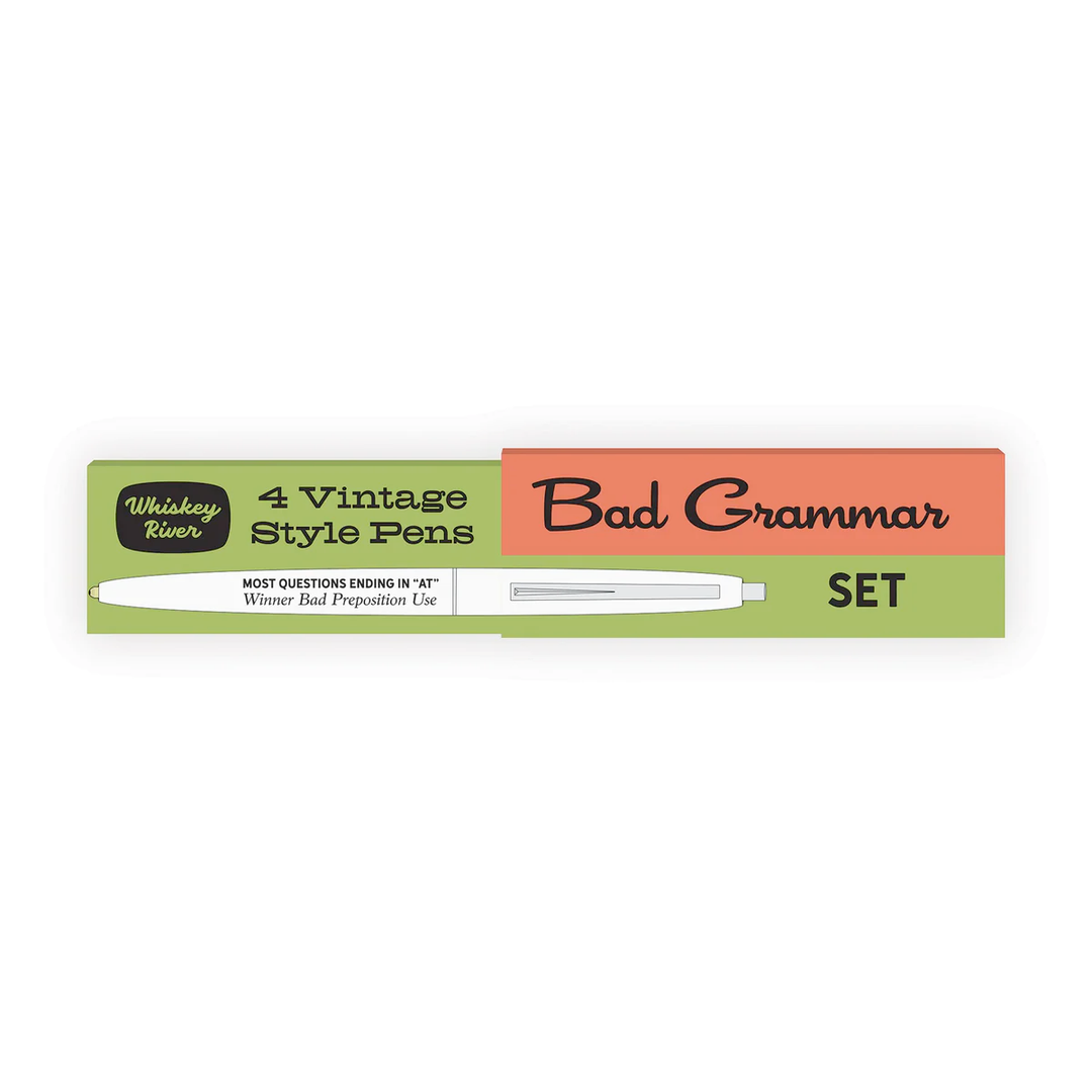Whiskey River Soap Co. Office Goods Bad Grammar Set of 4 Vintage Style Pens