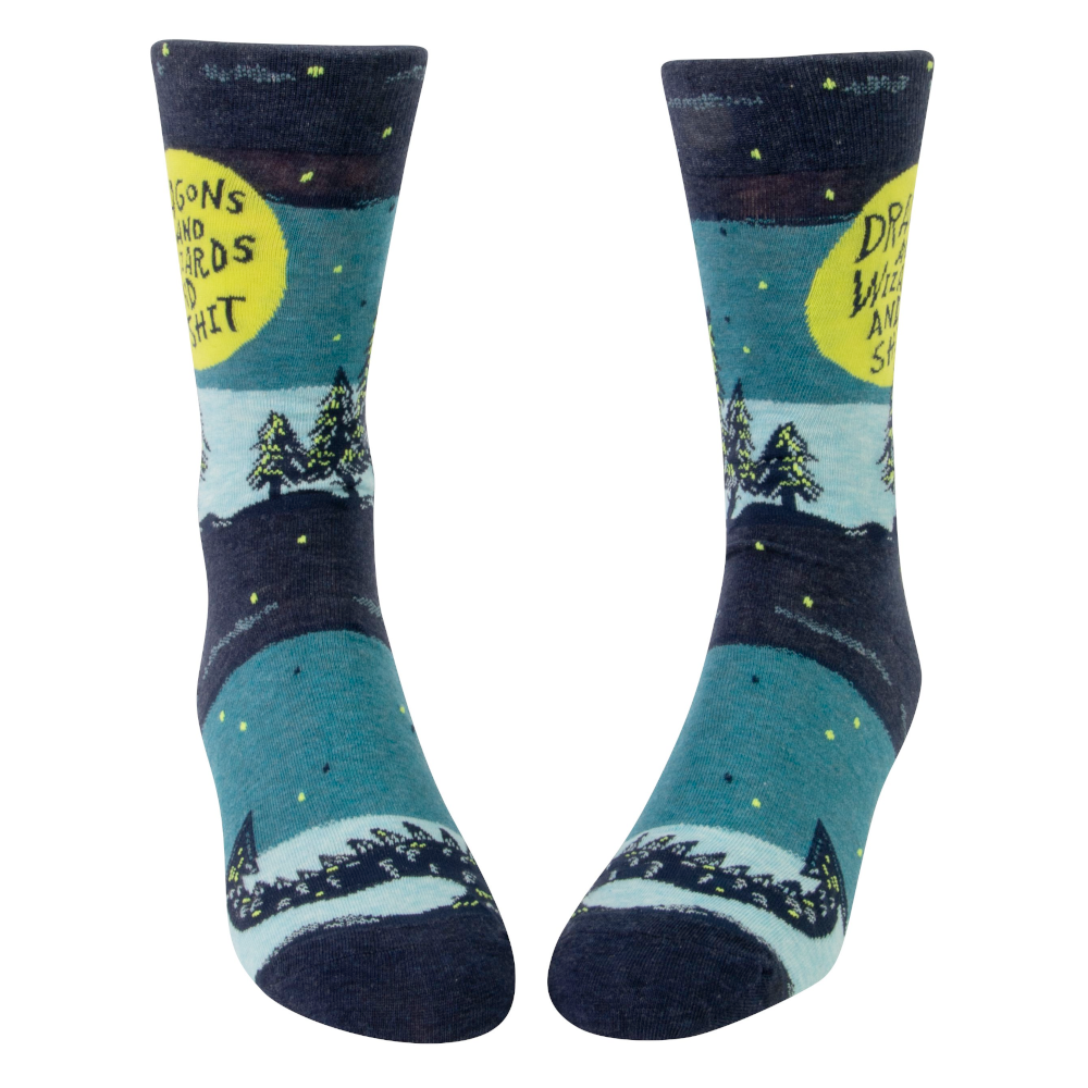 Blue Q Socks & Tees Dragons & Wizards & Shit Men's Crew Socks