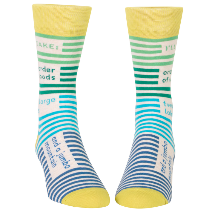 Blue Q Socks & Tees Woods, Lakes, & A Mountain Men's Crew Socks