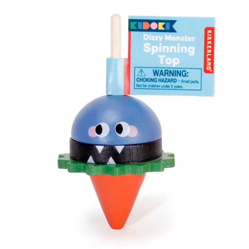 KIKKERLAND Toy Novelties Wooden Dizzy Monster Spinning Top - 1 random style